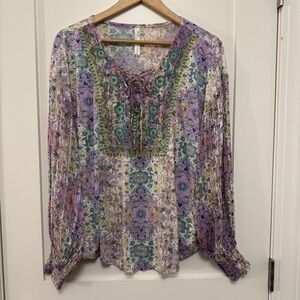 Anthropologie Odetta Embroidered Boho Top Purple Large
